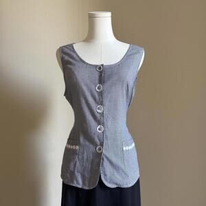 vintage victorias secret country gingham sleeveless top flower buttons tie back